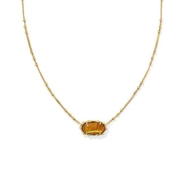 Imagem de Kendra Scott Elisa Colar com pingente curto com moldura de bambu dourado vintage em ilusão de âmbar marmorizado, tamanho único