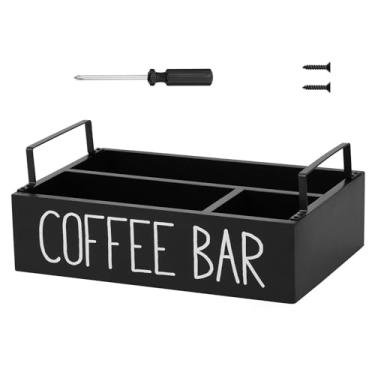 Imagem de Organizador de café de madeira, 4 compartimentos, organizador de café com 2 alças, antiderrapante, fácil de manter, suporte de cápsulas para bar (preto, 1)