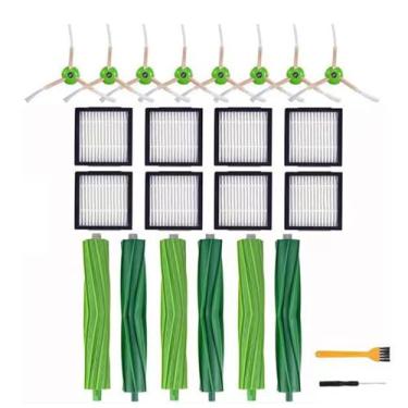 Imagem de Peças de reposição para aspirador de pó iRobot Roomba i3 i3+ i4 i4+ i6 i7 i7+ i8 i8+ E5 E6 E7 e J7 J7+ + conjunto de escovas de borracha, 8 filtros HEPA, 8 escovas laterais, 1 escova limpa, 1 chave de
