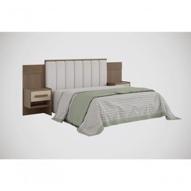 Imagem de Cabeceira Para Cama Queen Size Ripada Irís Estofada Com 2 Mesas De Cabeceira D Doro