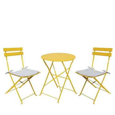 Imagem de PATIO CHOICE Conjunto bistrô para pátio, conjuntos de móveis para pátio, conjunto de 3 peças de cadeiras bistrô dobráveis e mesa, amarelo