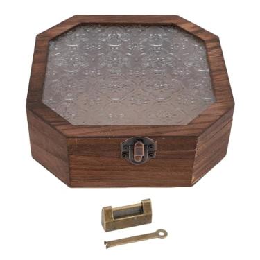 Imagem de Yosoo Caixa de Jóias Octogonais, Madeira Com Tampa de Vidro, Exibição Decorativa Vintage para Jóias, Maquiagem e Bugigangas, Design Compacto e Funcional, Presente Atencioso para Entes