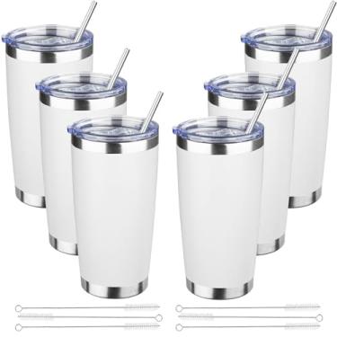 Imagem de YEBTS Life Copo de 590 ml com tampas e canudos, caneca de café de viagem com isolamento de aço inoxidável, copos isolados a vácuo de parede dupla, copo de café revestido em pó para bebidas frias e