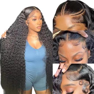 Imagem de Senon bein 200% densidade 76 cm onda profunda 33 x 15 perucas de cabelo humano hd transparente lace front perucas de cabelo humano encaracolado profundo para mulheres negras perucas sem cola, cabelo