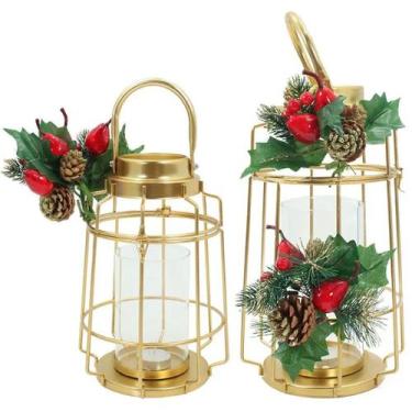 Imagem de Kit 2 Lamparinas Natal Dourada Em Metal Decorativa 30cm 36cm - Gici Im