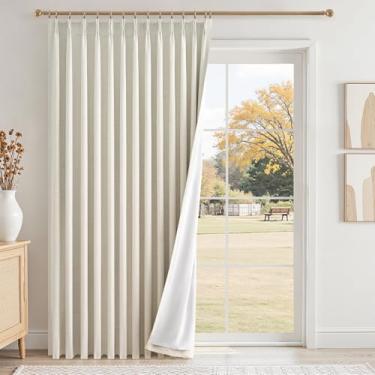 Imagem de Cortinas blackout plissadas naturais de linho, cortinas de janela luxuosas para escurecimento de sala de estar, quarto, isolamento térmico, cortinas extrais amplas com ganchos, 1 painel 182 cm L x 230
