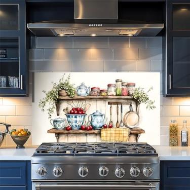 Imagem de Papel de parede de cozinha autoadesivo à prova de óleo à prova d'água Backsplash filme protetor de parede papel removível para armário 76 x 16 polegadas