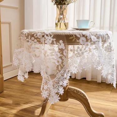 Imagem de Raedan Toalha de mesa branca floral marfim com folhas douradas 109 x 109 cm, capa de mesa quadrada pequena (branco e marfim, 109 x 109 cm quadrado)