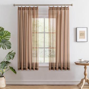 Imagem de Cortinas plissadas transparentes de 153 cm de comprimento para quarto com filtro de luz de toque suave, painéis de cortina de alce mocha, cortinas plissadas com ganchos ajustáveis, alce mocha, 107 cm