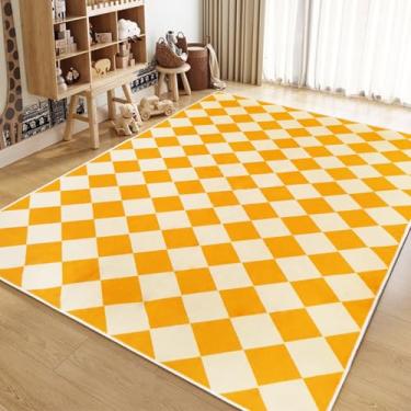 Imagem de USTIDE Tapete xadrez laranja 1,2 x 1,8 m lavável à máquina, tapete quadriculado, para corredor, quarto, meninas, quarto de bebê, decoração