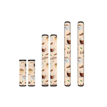 Imagem de HUISEFOR Coffee Time Conjunto de 6 capas de alça de geladeira antiderrapantes para micro-ondas, fogão, lava-louças, laváveis, alças de eletrodomésticos, presente para férias