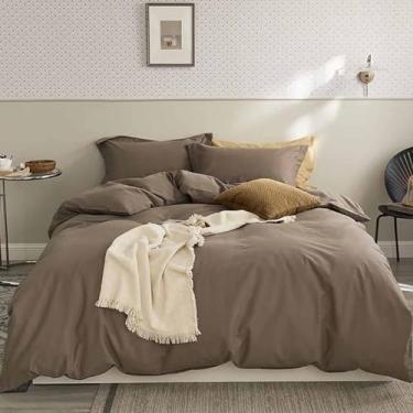 Imagem de Nanko Conjunto de edredom King Size marrom, inserção de edredom alternativo para todas as estações, conjuntos de cama de enchimento de microfibra, conjuntos de cama de fazenda moderna em uma bolsa
