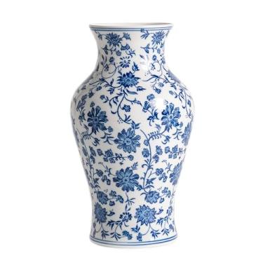 Imagem de Vaso azul e branco, vasos de porcelana chinoiserie, vaso floral azul para entrada, mesa de centro e decoração de casa, sala de estar, 28 cm A
