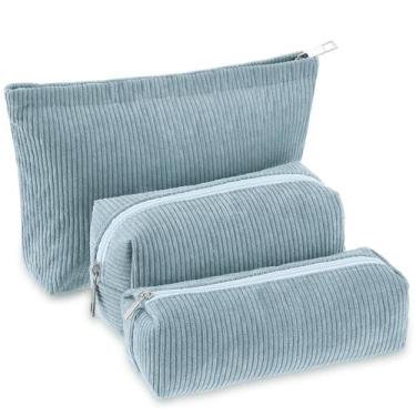 Imagem de Conjunto de bolsas de maquiagem Huhumy Corduroy Cosmetic Pouch Blue pa