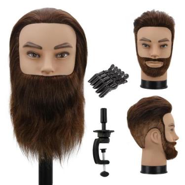 Imagem de Cabeça de manequim WDQXCQA masculina com cabelo 100% humano 30 cm com 