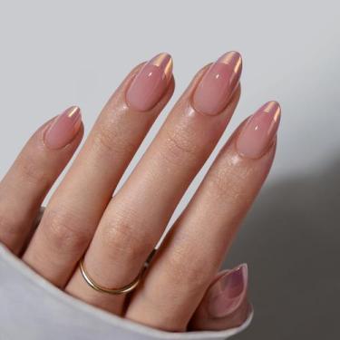 Imagem de Press On Nails Bartbox Chrome French Tip Ammond Short - BTArtbox