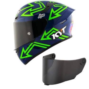 Imagem de Capacete KYT TT Course Manzi Azul e Verde Mais Viseira Fumê, 58