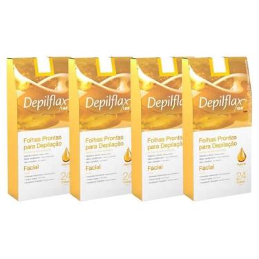 Imagem de Kit 4 Caixas Folhas Prontas Cera Depilatória Depilação Facial Depilfla