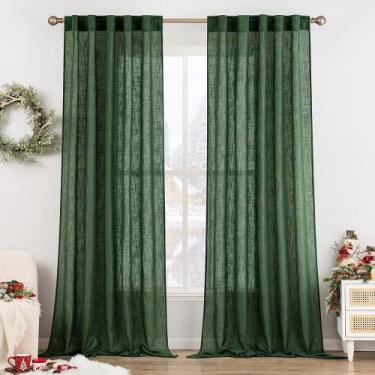 Imagem de Cortinas MIULEE 104x305cm Verde Esmeralda de Linho Semi-Transparente