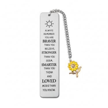 Imagem de TEEMI - Marcador de livro inspirador com pingente de girassol – Presente motivacional com citação gravada em aço inoxidável para mulheres, formatura, professor, estudante, lembrança de incentivo com