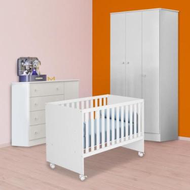 Imagem de Infantil Berço Retro, Guarda Roupa e Cômoda Sapateira Branco - Qmovi