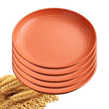 Imagem de YuanQ Conjunto de pratos de jantar com 5 peças, inquebrável, reutilizável, leve, placa de borda lisa, lavável na lava-louças e no micro-ondas (laranja, 15 cm)