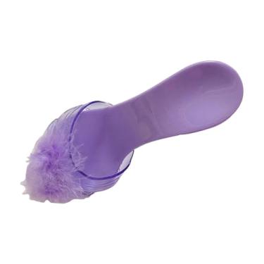 Imagem de menolana Sapatos de princesa para brincar de faz de conta, salto alto, brinquedo brilhante, sandálias versáteis de gelatina para meninas, 1 par para fantasia, Violeta com Pena