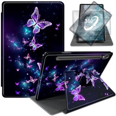 Imagem de Capa para Samsung Galaxy Tab S10 FE 10,9 polegadas 2025/S9 FE 10,9 polegadas/S9 11 polegadas 2023 com suporte para caneta S, suporte giratório de 360 graus, capa de couro PU com despertar/hibernar