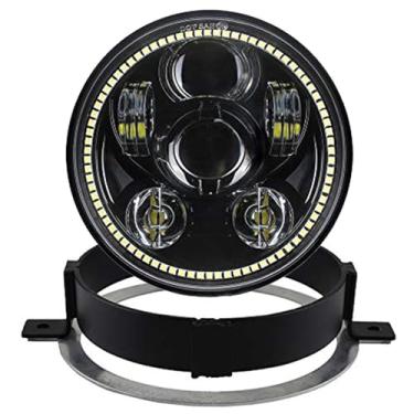 Imagem de Atubeix VTX 5.75 LED Halo DRL projetor de condução farol com anel redondo kit de ferragens adequado para 2002-2008 VTX 1800 VTX 1300 (preto)