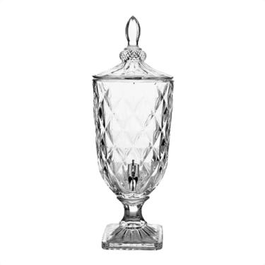 Imagem de Suqueira de Vidro 5 Litros Jarra De Vidro Cristal Diamante Suporte e Torneira Tampa Água Saborizada (5 Litros)