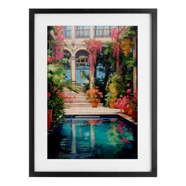 Imagem de Stupell Industries Reflexão de piscina rosa estufa impressão emoldurada preta sob vidro, design por LSR Design Studio, 23 x 17