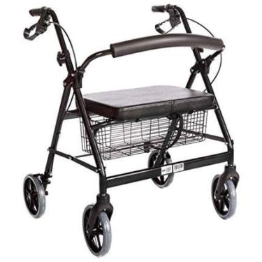 Imagem de Andador Adulto Idoso HEALTHLINE com Assento e Cesto, Suporta até 200 Quilos, Preto
