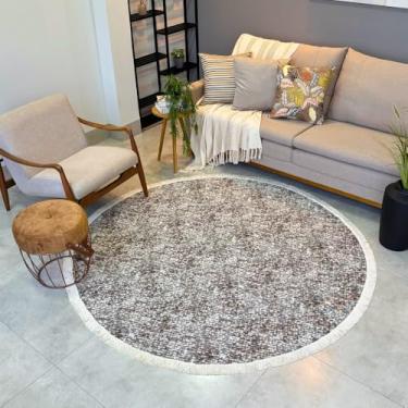 Imagem de Tapete Redondo Franjado 150 x 150 cm Pelo Curto Sala Quarto Cozinha Escritório (Marrom Claro Mesclado)