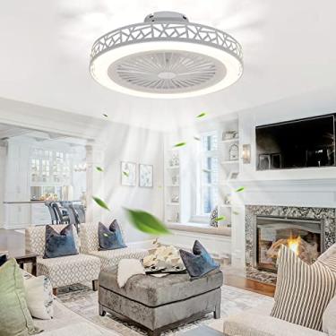 Imagem de 6 Ventiladores de teto com velocidade do vento com luzes e controle remoto Ventiladores de teto brancos silenciosos com lâmpadas Ventilador de teto DC reversível regulável com iluminação par