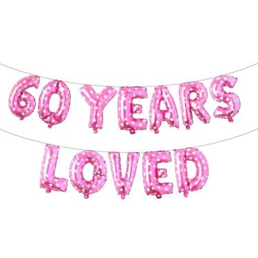 Imagem de 60 Years Loved Balloon Banner, Guirlandas de glitter multicolorido para artigos de decoração de festa de aniversário de 60 anos/casamento (60 YEARS LOVED Pink Heart)