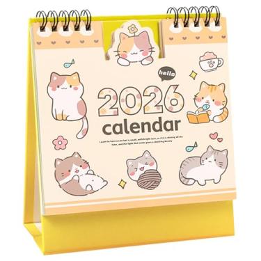 Imagem de Mini calendário de mesa 2026 agenda mensal escolar lindo calendário de desenho animado 16 cm x 15 cm - Gato (outubro de 2025 a dezembro de 2026)