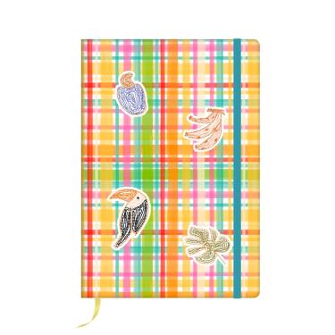 Imagem de Caderneta sem pauta Tropical Redoma 96 folhas capa xadrez estampada com fitilho
