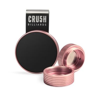 Imagem de Suporte magnético de giz com tampa e clipe de cinto – Suporte redondo de giz para taco de bilhar com ímã forte, estojo portátil de giz de sinuca para jogadores (rosa)