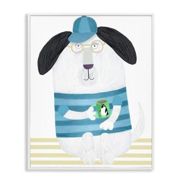 Imagem de Stupell Industries Caneca de cachorro com pinguim com design de arte giclée emoldurada branca por Carla Daly, 14 x 11