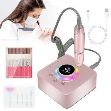 Imagem de Kit de broca profissional para unhas de 45.000 RPM para casa e salão - Lixa elétrica com visor LCD, 11 brocas, design de baixo ruído - Ferramenta portátil para manicure em gel, acrílico e pedicu