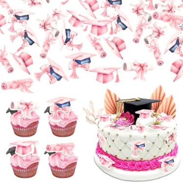 Imagem de Rsstarxi 60 Pack 2025 Graduation Edible Cupcake Toppers Rice Paper Pink Grad Cap Cupcake Picks Diploma Done Congrats Grad Cake Decorations for Class of 2025 Graduation Party Cake Supplies