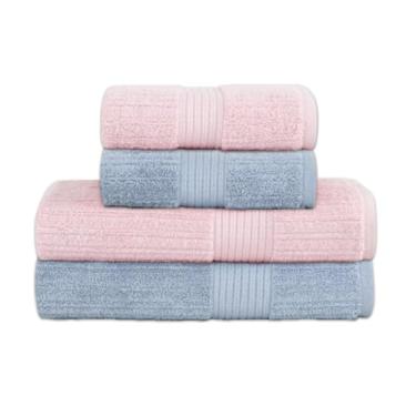 Imagem de Toalha de Banho e Rosto Buddemeyer Luxo Fio Penteado 4 Peças Premium Alta Absorção Cor:Rosa P. 3137 e Azul 1284