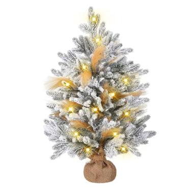 Imagem de Árvore de Natal pequena com flocos de neve de 61 cm, decoração de Natal de mesa com luz