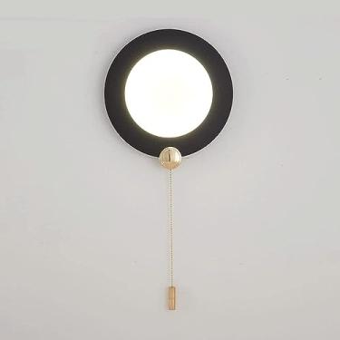 Imagem de Candeeiros de parede, plmoderno de parede redondo de metal para mesa de cabeceira com interruptor de puxador, candeeiro de parede de corredor de criatividade nórdica, candeeiro de parede de meados de