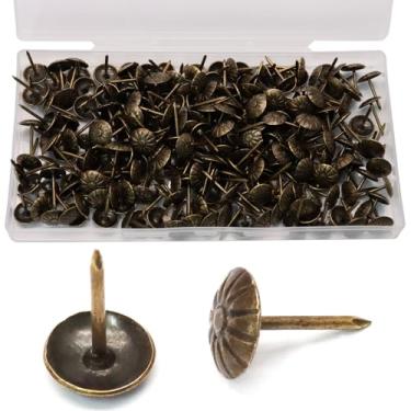 Imagem de Biaungdo 250 peças de tachas de estofamento de cabeça redonda de 17 mm/0,67 polegadas, tachas de polegar de metal antigo, alfinetes decorativos de margarida, pregos de estofamento com caixa de