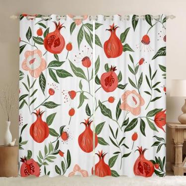 Imagem de jejeloiu Linda cortina de romã (2 painéis, 132 x 163 cm), cortinas de janela de vegetais divertidas, design de estilo de vida de fazenda com desenho animado 30%-50% cortinas blackout, cortina vermelha