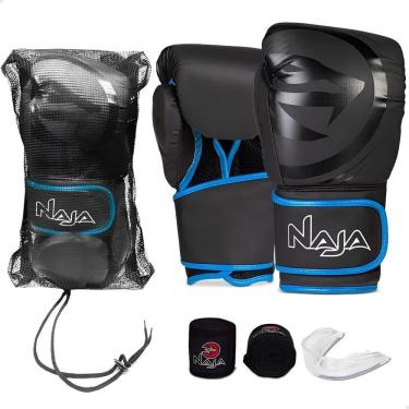 Imagem de Kit Boxe Muay Thai Naja Black Line - Luva + Bucal + Preto 12