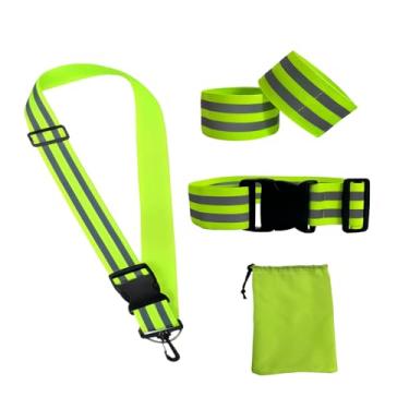 Imagem de Conjunto de 4 peças de equipamento de corrida refletivo, equipamento de segurança para passear com cachorro noturno, faixa refletiva de alta visibilidade, cinto e braçadeira para corrida, ciclismo