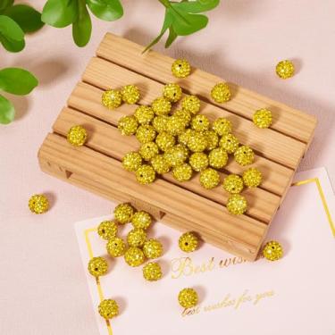 Imagem de 100 peças de contas de strass de 10 mm para fabricação de joias amarelas brilhantes redondas bolas de discoteca para pulseira de Natal DIY colar brinco