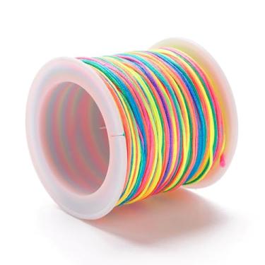 Imagem de 100 jardas 0,8 mm cordão de contas de nylon chinês cordão de macramê rabo de rattail fio de contas para fazer joias, pulseiras da amizade, suprimentos de artesanato DIY (arco-íris)
